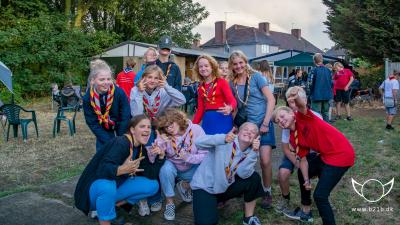 En flok glade spejdere på sommerlejr i 2018
